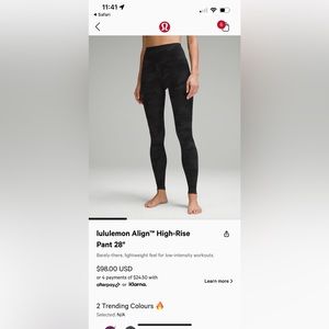 Black Camo Lululemon Align Leggings 28”